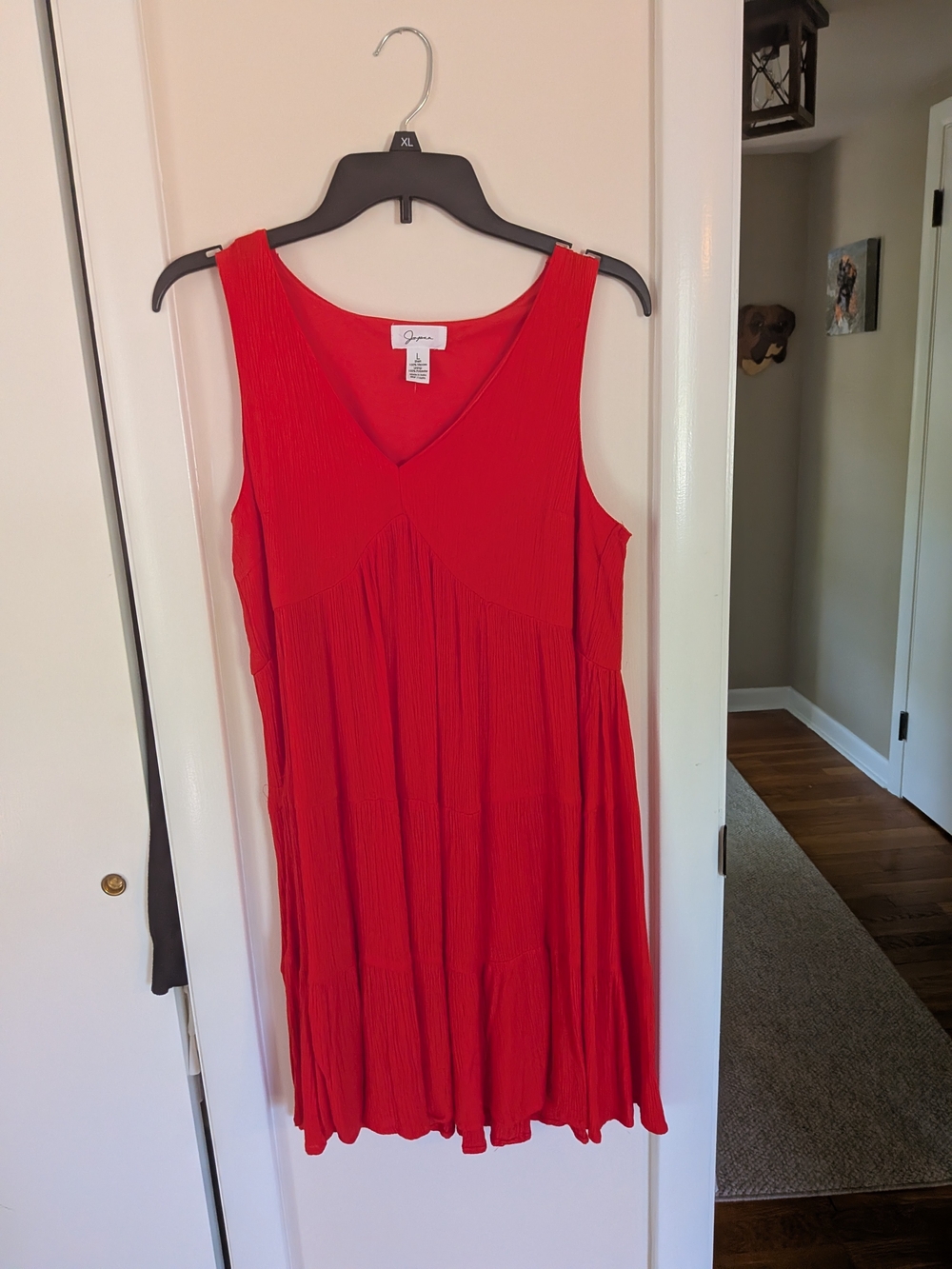 Coral Sleeveless V-Neck Tiered Mini Dress